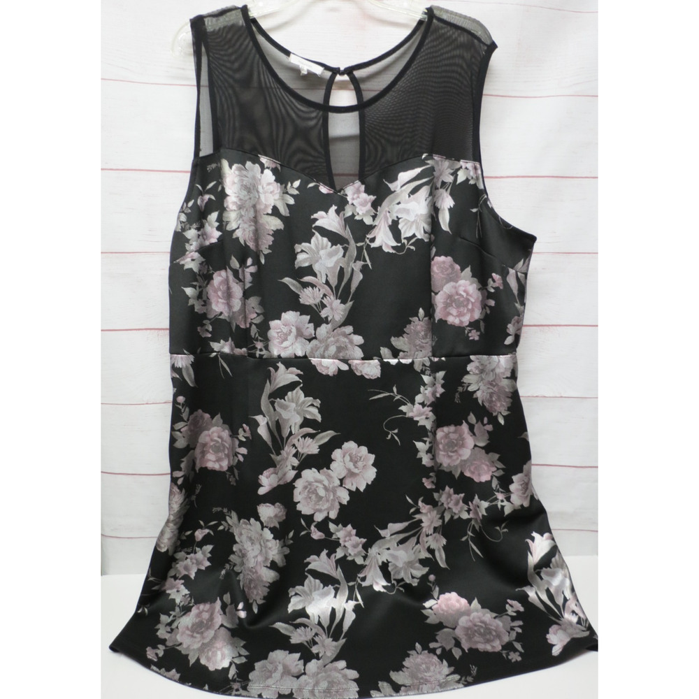 Maurices Plus Size 2 2X Black & Metallic Pink Floral Cocktail Dress w/ Sheer Top